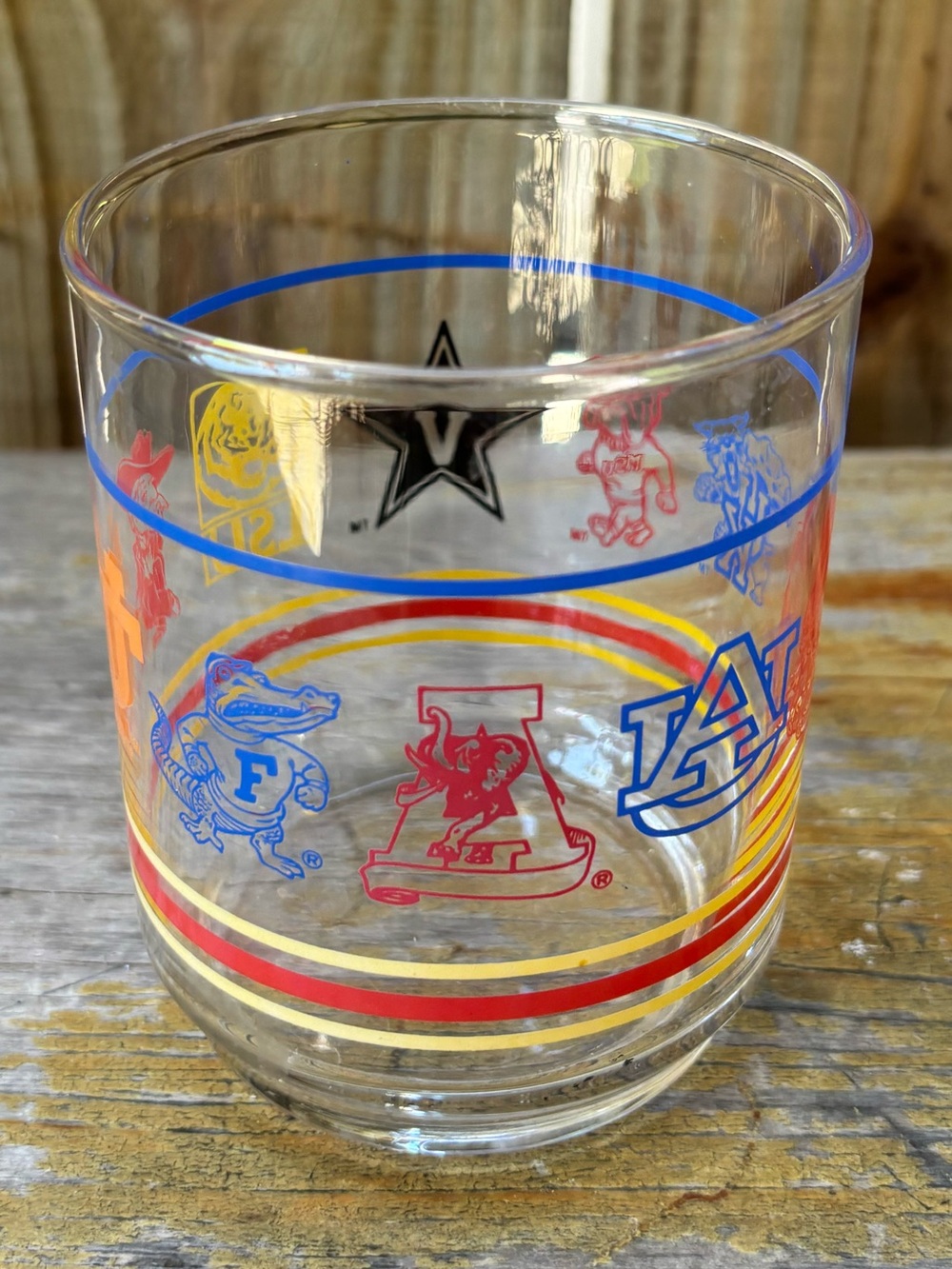 Vintage NCAA Short Whiskey Glass Southeast Conference 10 Team Logos Size 14oz